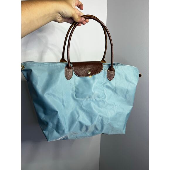 Longchamp Tote bag  Blue Nylon Leather Handle Shoulder Bag - Picture 2 of 9